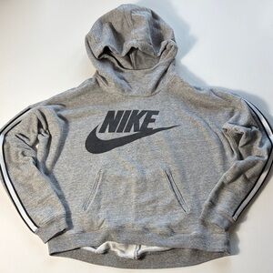 Nike Hoodie Gray Big Logo Swoosh Pullover Stripe Sleeve Women’s XS